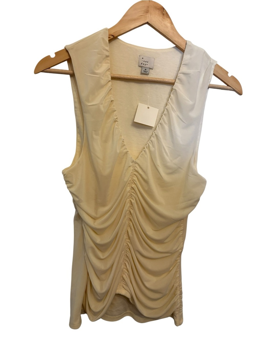 a new day Cream Ruched V-Neck Tank